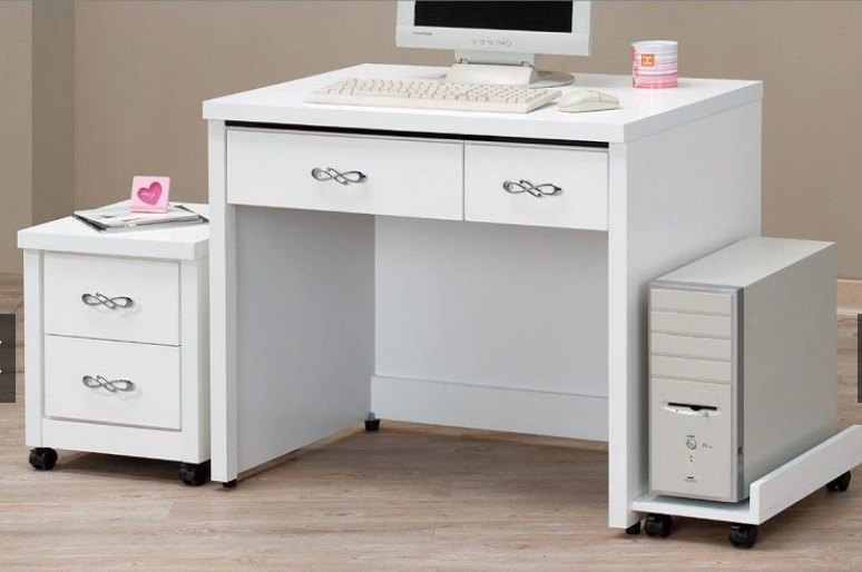 D639-1 白色3.8尺書桌 全組 含活動櫃 + 主機架