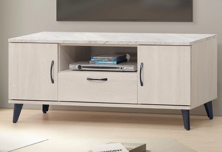 F83-10 維克斯原切白4尺電視櫃 黑白根石面