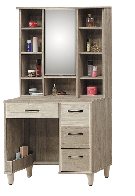 C617-10 E05子希淺灰橡2.7尺化妝台 全組 /含椅 /共3件