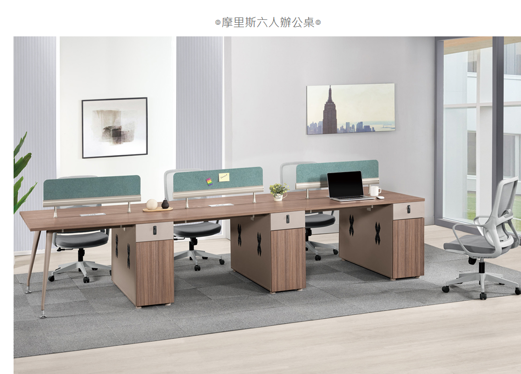 A1574-1 摩里斯六人辦公桌 門抽雙邊造型 雙邊使用