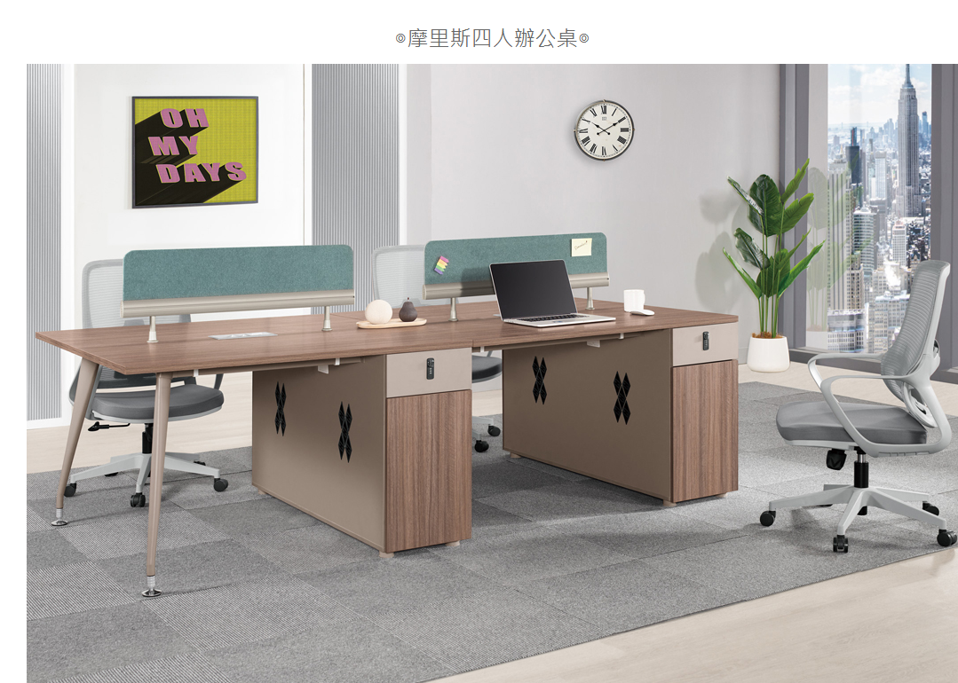 A1574-2 摩里斯四人辦公桌 門抽雙邊造型 雙邊使用
