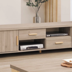 F86-1 松絲木6尺電視櫃 12MM黑岩板