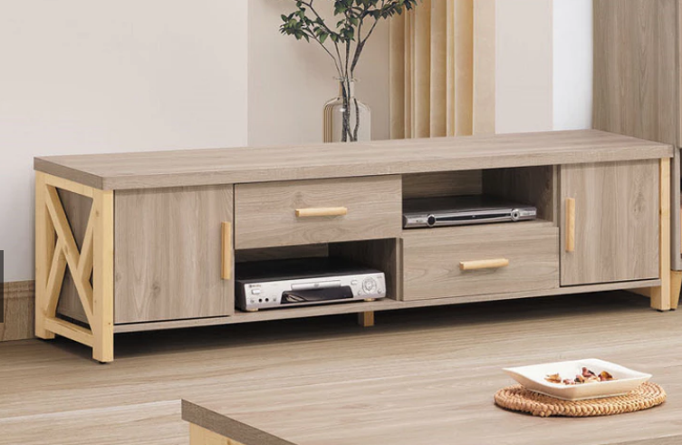 F86-1 松絲木6尺電視櫃 12MM黑岩板