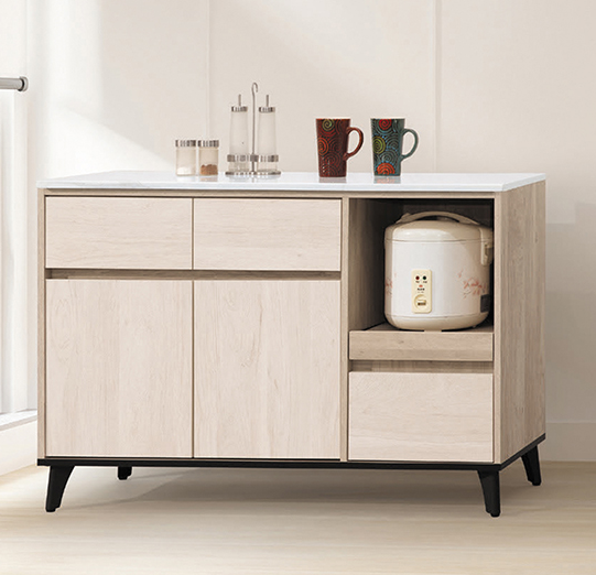 D702-8 瑪德琳淺橡木雙色4尺岩板餐櫃下座