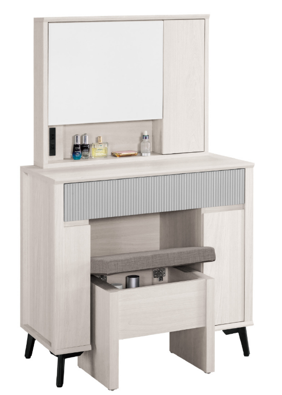 A1041-1 喬倫斯2.7尺化妝台 全組 含椅附插座 附活動隔板1大2小片