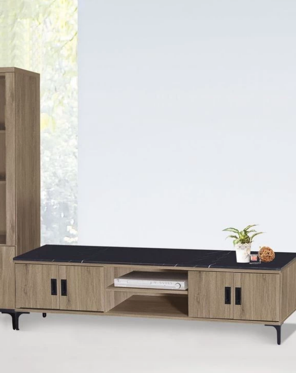 F90-14 志明灰橡6尺電視櫃 12MM白岩板