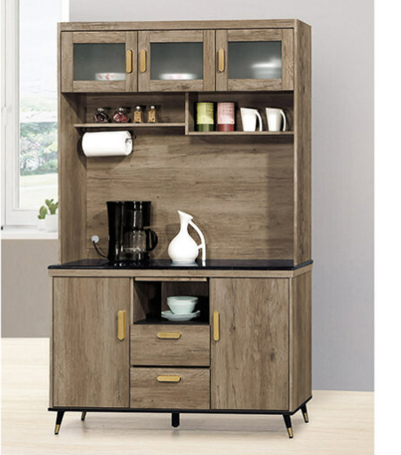 D708-2 戴維斯灰橡4尺黑石餐櫃 全組