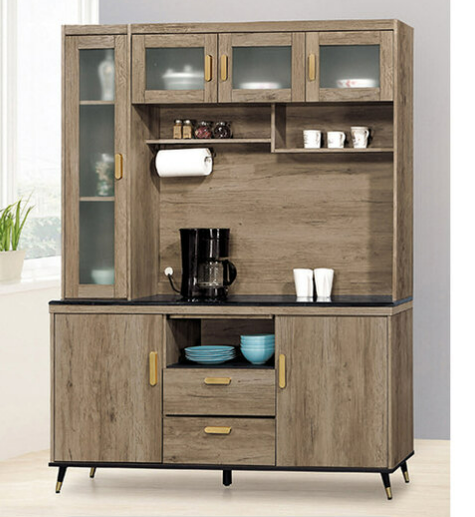 D708-4 戴維斯灰橡5尺黑石餐櫃 全組