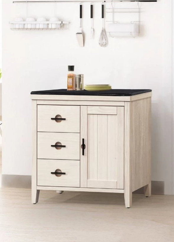 D715-4 加賀洗白2.7尺黑石餐櫃下座