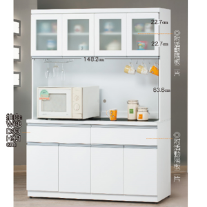 D717-3 貝拉白色5尺碗碟櫃 全組