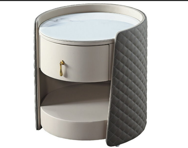 C795-3  T17白岩板+灰皮床頭櫃