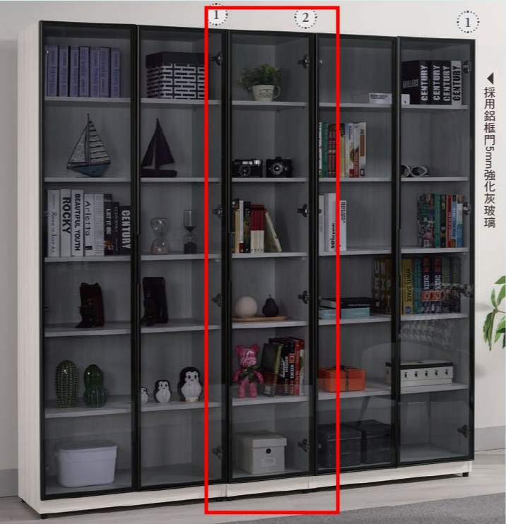 A1598-2 丹尼斯1.3尺鋁門書櫥 附活動隔板*4