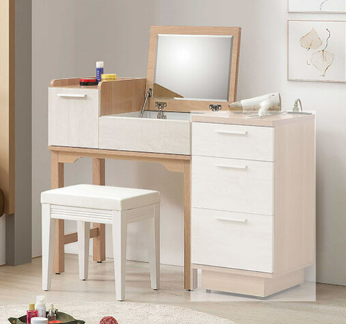 366-3喬圓2.5尺掀式鏡台 含椅 鏡檯面為可掀鏡面 亦可當書桌使用