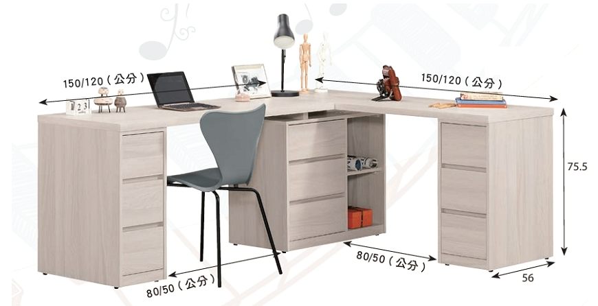 A1610-2 里斯特5.8尺多功能組合書桌 全組 桌面4尺+5尺