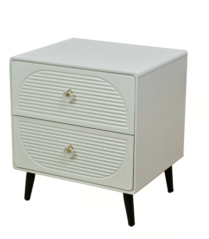 411-2莎蔓米色床頭櫃 單高級MDF+11.5cm防鏽烤漆黑鐵腳 五金: 抽屜採高級鋼珠滑軌