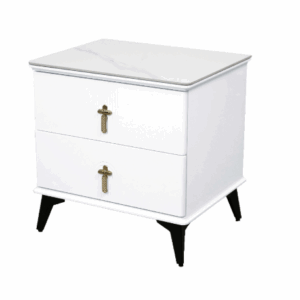 409-2商羽白色岩板床頭櫃 單高級MDF+6mm亮面岩板+10cm防鏽烤漆黑鐵腳 (岩板特性：高強度.耐磨耐刮.耐高溫.易清潔) 五金: 抽屜採高級鋼珠滑軌 塗裝: 塗裝採用PU亮面烤漆