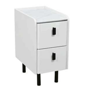 410-12宇墨白色岩板床頭櫃 單 進口皮革包覆MDF+7mm亮面岩板+11cm防鏽烤漆黑鐵腳 (岩板特性：高強度.耐磨耐刮.耐高溫.易清潔) 五金: 抽屜採高級鋼珠滑軌