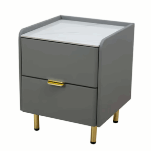 409-4立宇淺灰色岩板床頭櫃 單進口皮革包覆MDF+7mm亮面岩板+11cm防鏽鍍金鐵腳 (岩板特性：高強度.耐磨耐刮.耐高溫.易清潔) 五金: 抽屜採高級鋼珠滑軌