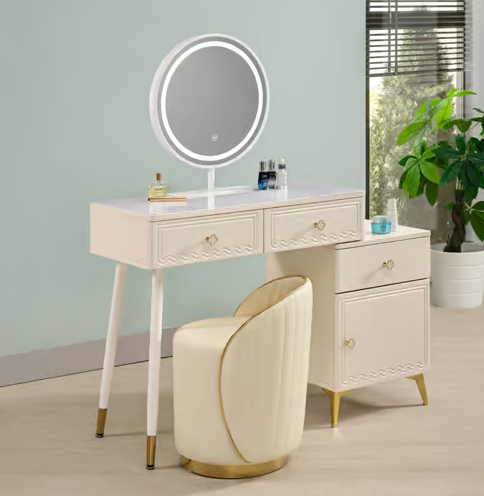 415-5澤野三抽伸縮玻璃鏡台 含椅 地面至桌面高度76.5公分 門內無隔板