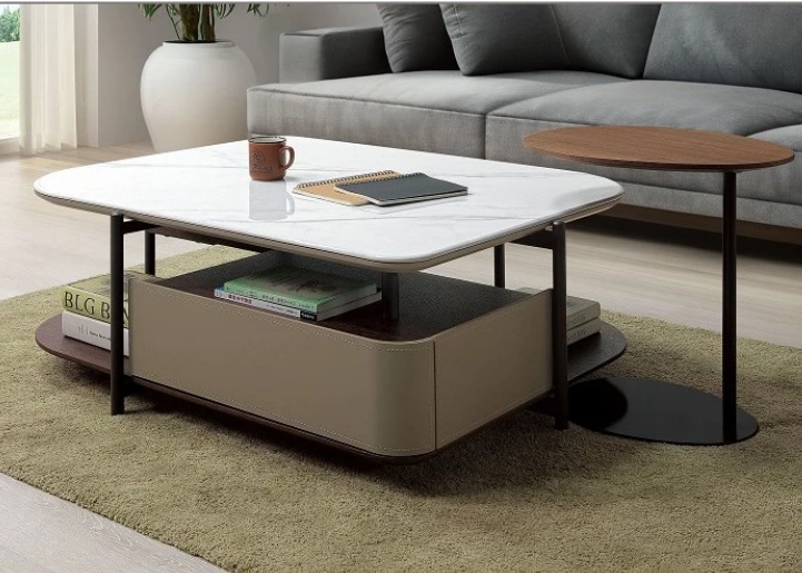 A248-02黛米拉石面馬鞍皮大茶几