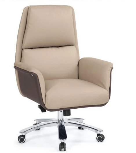 A1652-2 珍妮辦公椅 低背 米白色 皮 扶手高65.5~71.5公分