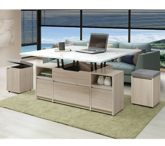 A293-02萊米克4尺仿石面升降茶几 含２張收納椅、