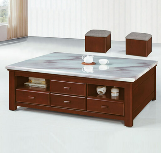 E243-3 168胡桃實木大茶几 雲山水石面