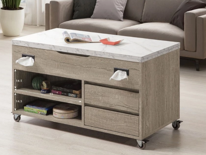 535-2艾倫4尺多功能升降茶几 (附4張腳椅)(雙邊造型雙邊開) (腳椅尺寸：寬22x深29.5x高29cm)