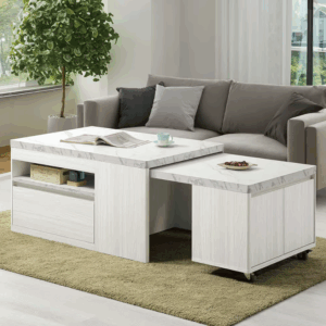 539-3 蘿拉3尺多功能伸縮茶几 (附1張貓抓皮收納型腳椅)(可移動煞車輪x2顆) (腳椅尺寸：寬55.5x深29x高30cm) (開門內無隔板)