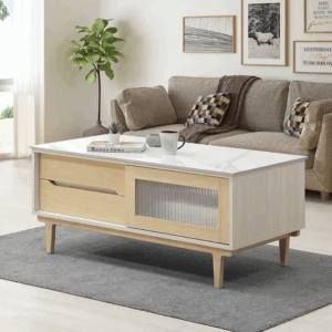 545-4帕特4尺四抽兩門岩板大茶几 (推門內無隔板)