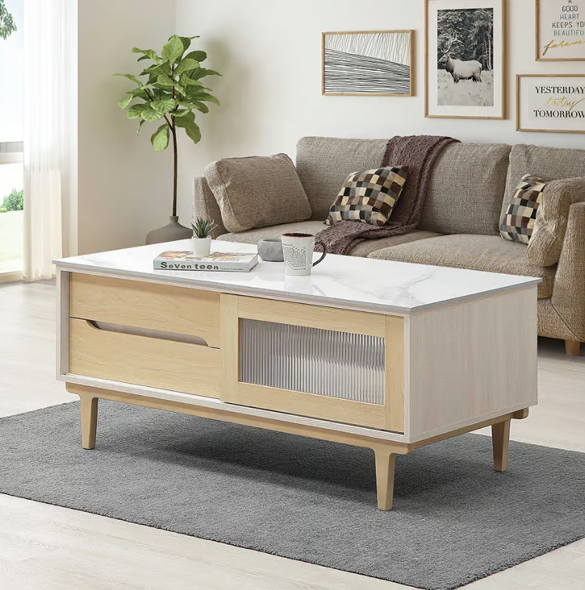 545-4帕特4尺四抽兩門岩板大茶几 (推門內無隔板)