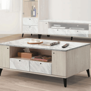 E249-5 白橡色4尺大茶几 全組木心板 含椅子