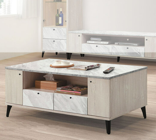 E249-5 白橡色4尺大茶几 全組木心板 含椅子