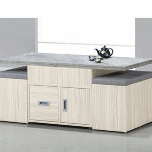 E253-1 白梣木多功能升降石面茶几 整組含4椅