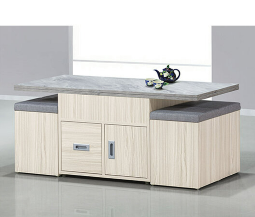 E253-1 白梣木多功能升降石面茶几 整組含4椅