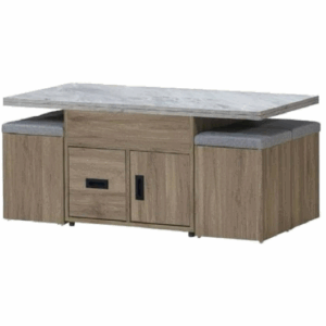 E253-3 灰橡多功能升降石面茶几 含椅x4