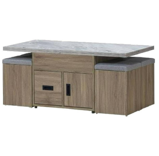 E253-3 灰橡多功能升降石面茶几 含椅x4