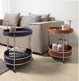 A329-08鄧恩馬鞍皮推車小茶几(橘)