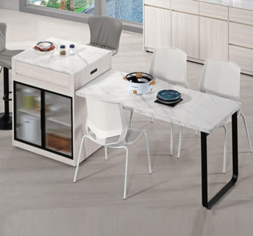 A1683-2 克萊格4尺仿石面中島型多功能餐桌櫃(A型) ⊙附活動隔板1片、 ⊙附插座、