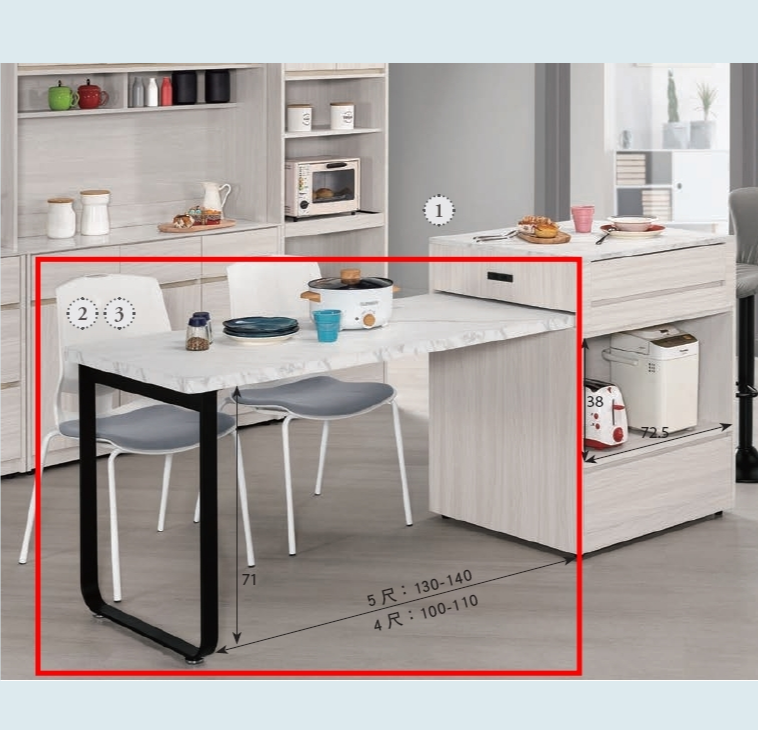 A1683-4 克萊格5尺仿石面L型桌面架