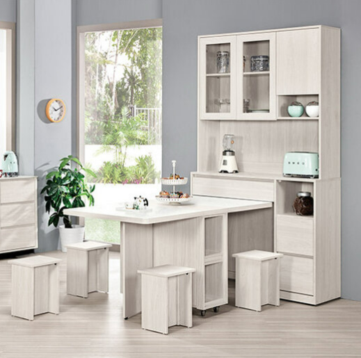 A1689-1 華爾斯4尺仿石面多功能組合餐桌全組 ⊙附輔助椅4張、 ⊙附活動隔板2片