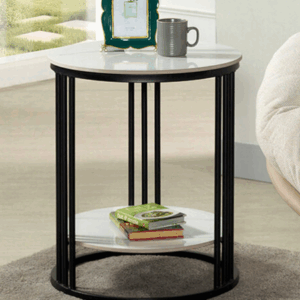 582-2 衛平1.65尺雙岩板圓几 10mm亮面岩板+黑鐵砂防鏽烤漆處理腳架 (岩板特性：高強度.耐磨耐刮.耐高溫.易清潔)