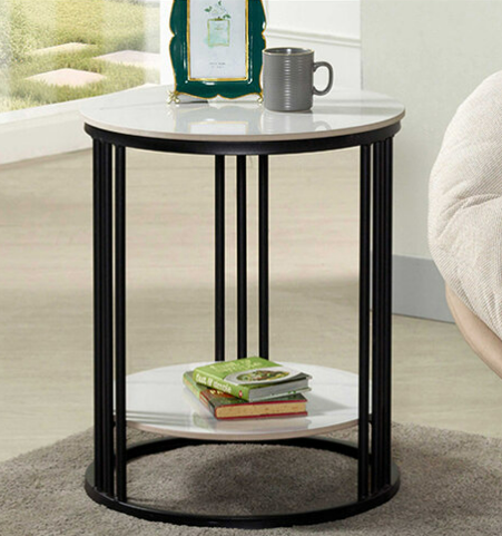 582-2 衛平1.65尺雙岩板圓几 10mm亮面岩板+黑鐵砂防鏽烤漆處理腳架 (岩板特性：高強度.耐磨耐刮.耐高溫.易清潔)