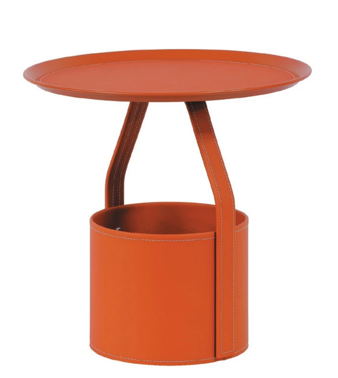 C284-8 618小圓几 盤 桔色 馬鞍皮面