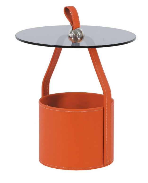 C284-9 618手提玻璃面小圓几 桔色