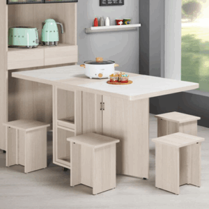 A1707-1 里斯特2.7尺仿石面多功能組合餐桌櫃 全組 ⊙附輔助椅4張、 ⊙附活動隔板1片