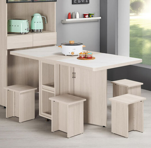 A1707-1 里斯特2.7尺仿石面多功能組合餐桌櫃 全組 ⊙附輔助椅4張、 ⊙附活動隔板1片