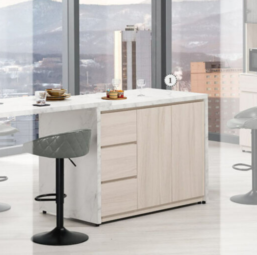 A1709-2 里斯特4尺仿石面中島型收納櫃 附活動隔板1片、 ⊙不含L型桌面架