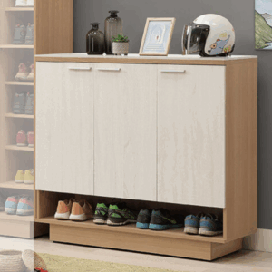 679-4喬圓4*4尺木面鞋櫃 ⊙附3大3小活動隔板、 ⊙左上附1個通氣網.鞋長可容納至37.5cm