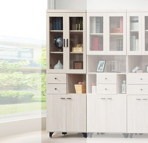 E320-1 寶麗白雲橡2.7尺左二抽書櫥 隔板:活動三片、 固定一片